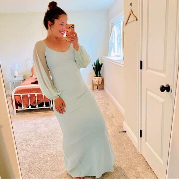 Chiara Boni Dresses & Skirts - Chiara Boni La Petite Robe Light Blue Mesh Long Sleeve Maxi Dress Gown 38 XS